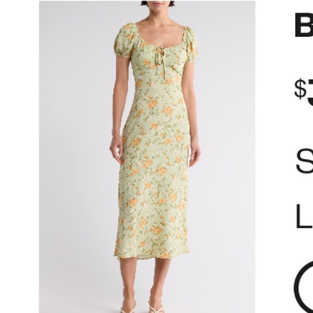 Light Green Floral Midi Dress